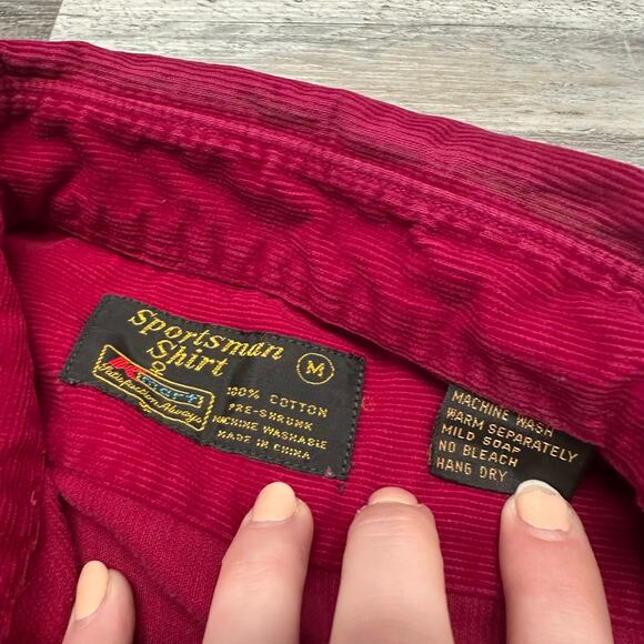 Vintage 1970s Kmart Red Corduroy Shirt Burgundy 70s M Shacket Button Shirt Rare - Picture 3 of 7